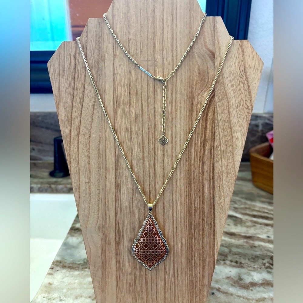 Kendra Scott Gold Necklace with Intricate rose gold and gold pendent